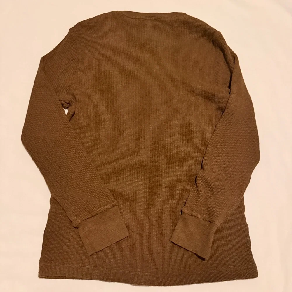 Polo Ralph Lauren Thermal Mens XL Brown Custom Slim Fit Waffle Knit Long Sleeve